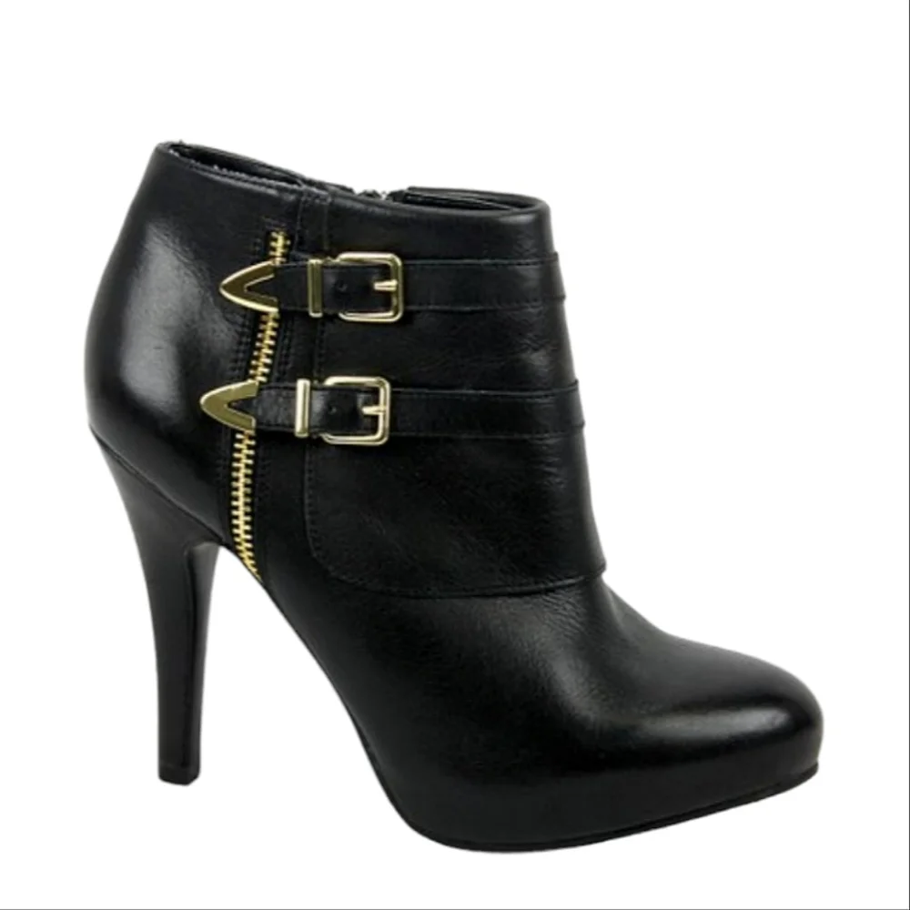 Me Too Lennon Womens Black Leather Platform Heeled Bootie Ankle Boot sz 9.5M …